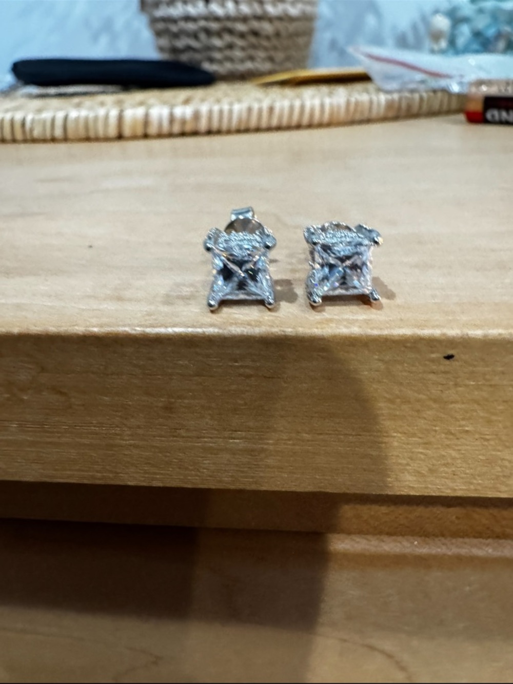 Princess Cut Stud Moissanite Earrings set in 925 Sterling Silver NIB - Picture 5 of 8